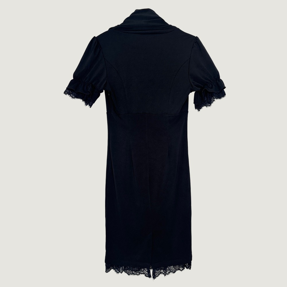 Scarlet Darkness Puff Sleeve Bodycon Dress Medium  Black Lace Trim Gothic Retro - Picture 3 of 12
